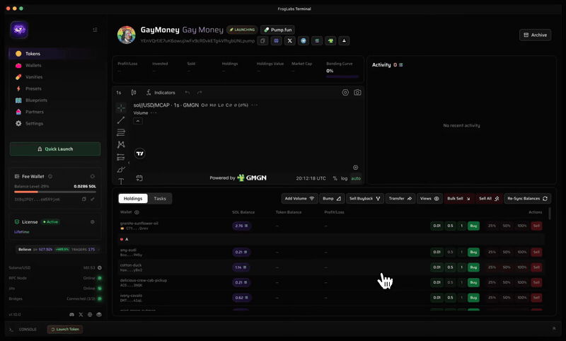 FrogLabs Terminal launching a bundled token